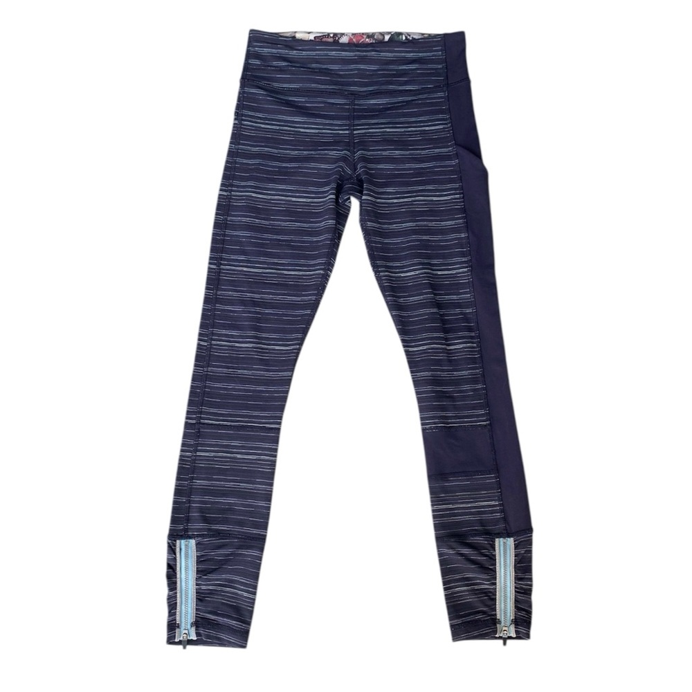 Lululemon Athletica Run The World 7/8 Tight Cyber Stripe Naval Blue Leggings 4